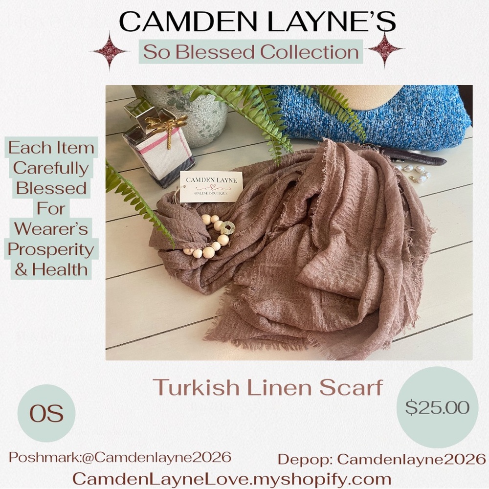 Camden Layne’s Blessed Brown Turkish Linen Scarf - Picture 2 of 3